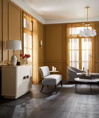 Living room in mustard yellow