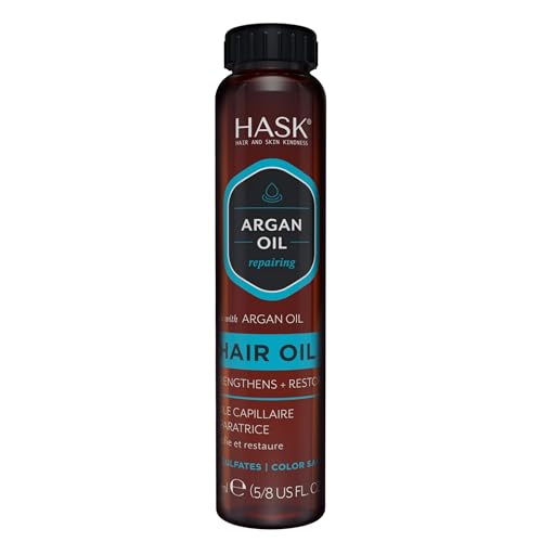 Hask Argan Oil Shine Oil Vial Repairing for All Hair Types, Colour Safe, Gluten Free, Sulfate Free, Paraben Free - 1 18ml Vial