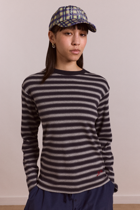 Lilah Fitted Ls Tee - Grey Marl Stripe