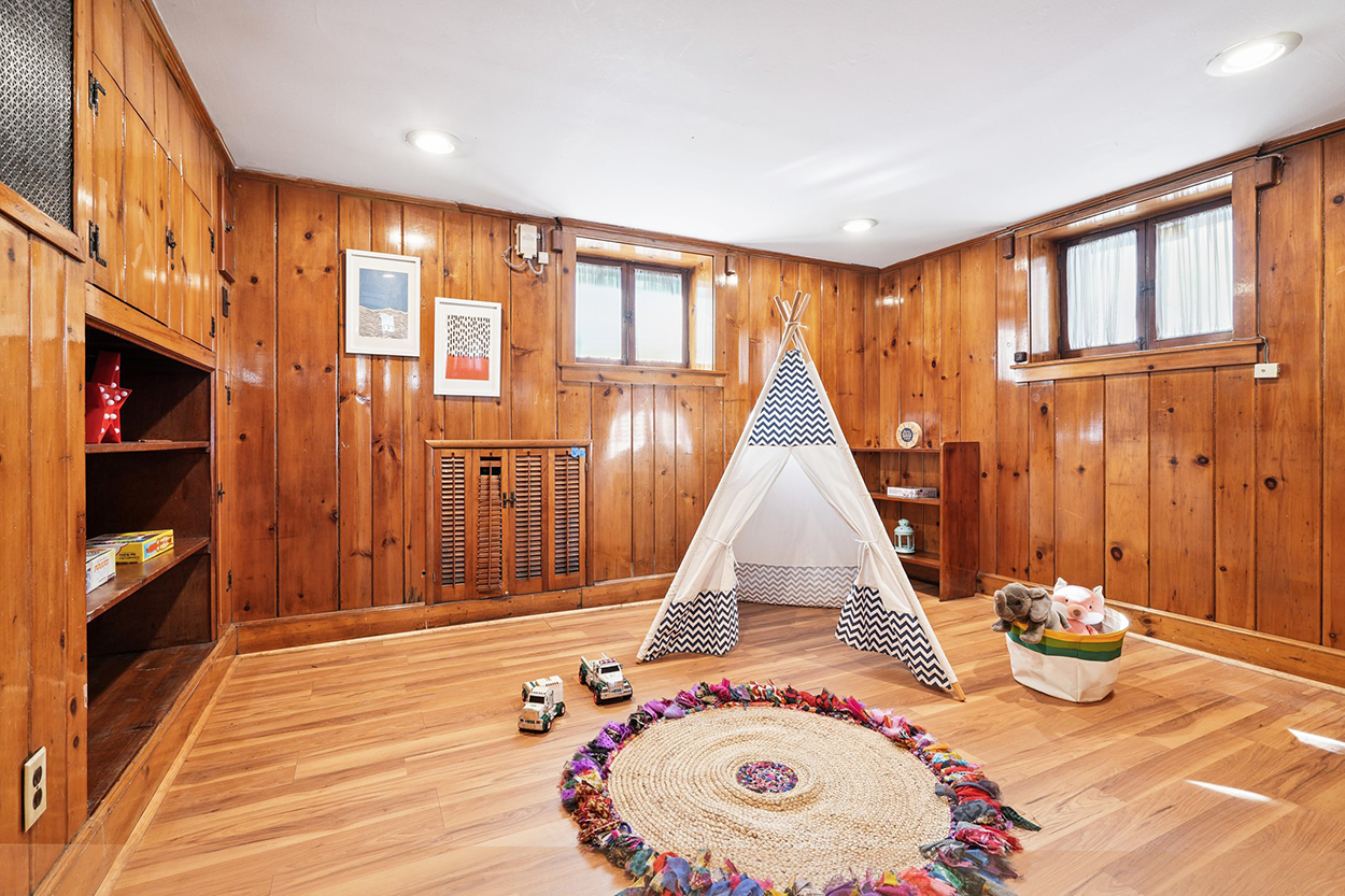 Wood-paneled room in New Jersey home