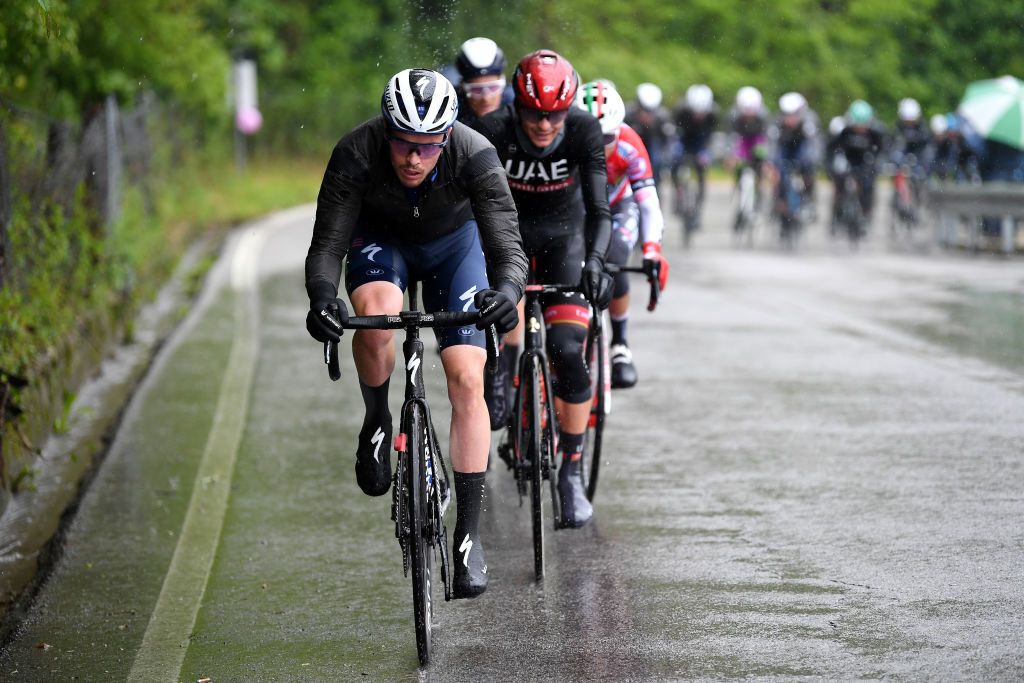 CORTINA DAMPEZZO ITALY MAY 24 Remi Cavagna of France and Team Deceuninck QuickStep during the 104th Giro dItalia 2021 Stage 16 a 153km stage shortened due to bad weather conditions from Sacile to Cortina dAmpezzo 1210m Rain girodiitalia Giro on May 24 2021 in Cortina dAmpezzo Italy Photo by Tim de WaeleGetty Images