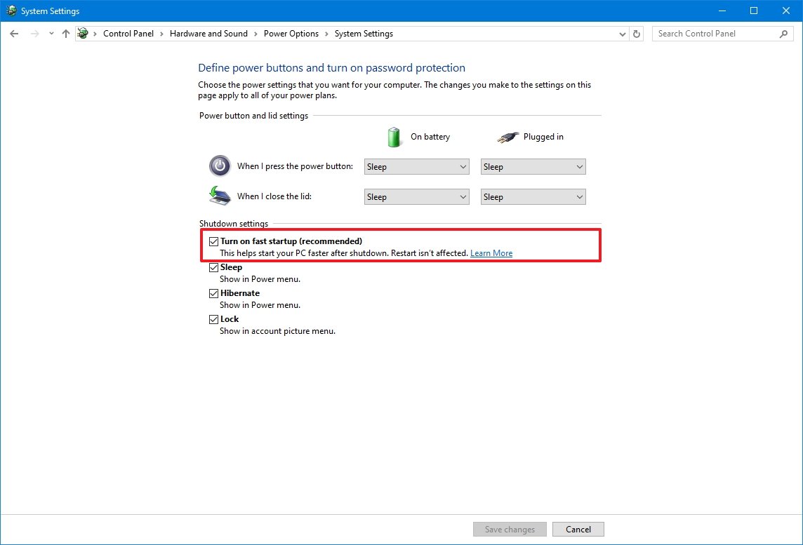 Windows 10 enable fast startup