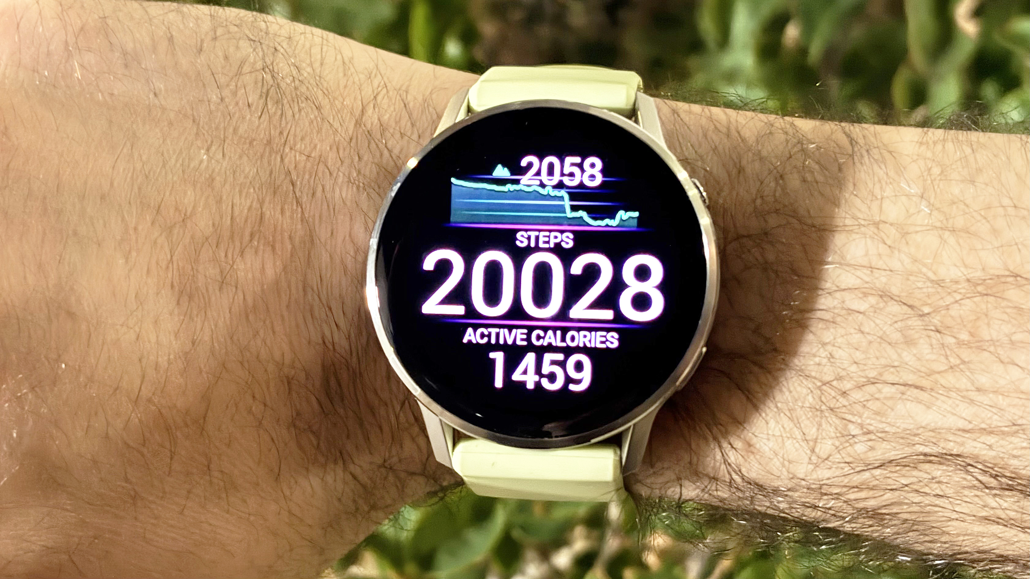 Close-up of the Garmin Venu 4 on a user's wrist