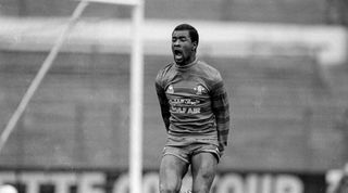 27 December 1983 Football League Division Two - Chelsea v Portsmouth FC - Paul Canoville celebrates a goal for Chelsea. (Photo by Mark Leech/Getty Images)