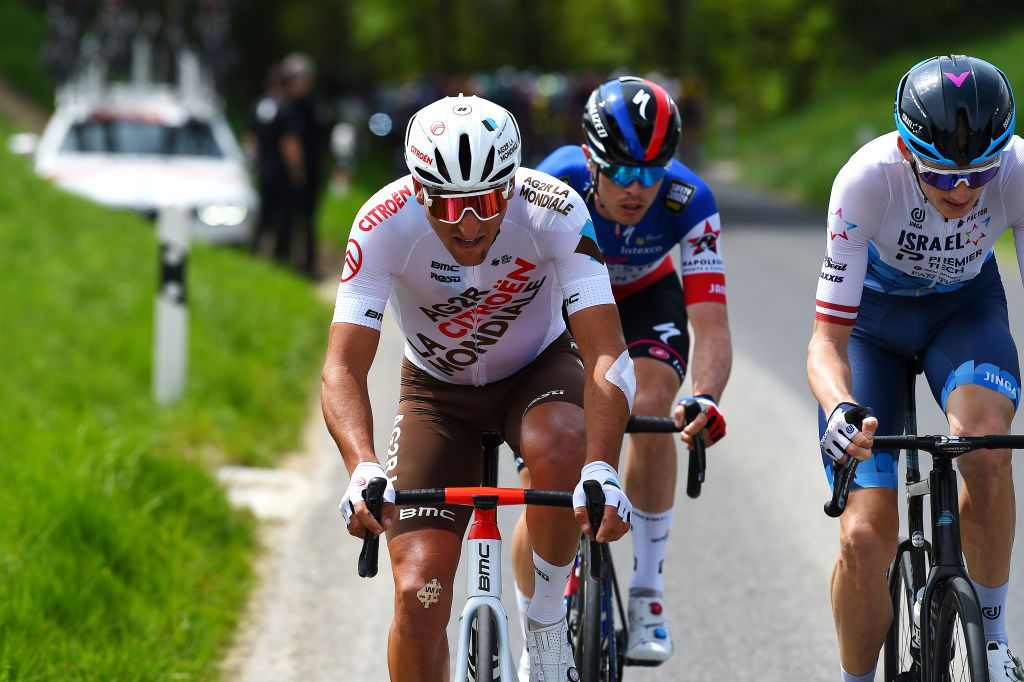 VALBROYE SWITZERLAND APRIL 29 Nans Peters of France and AG2R Citroen Team attacks during the 75th Tour De Romandie 2022 Stage 3 a 1651km stage from Valbroye to Valbroye TDR2022 on April 29 2022 in Valbroyeon Switzerland Photo by Dario BelingheriGetty Images