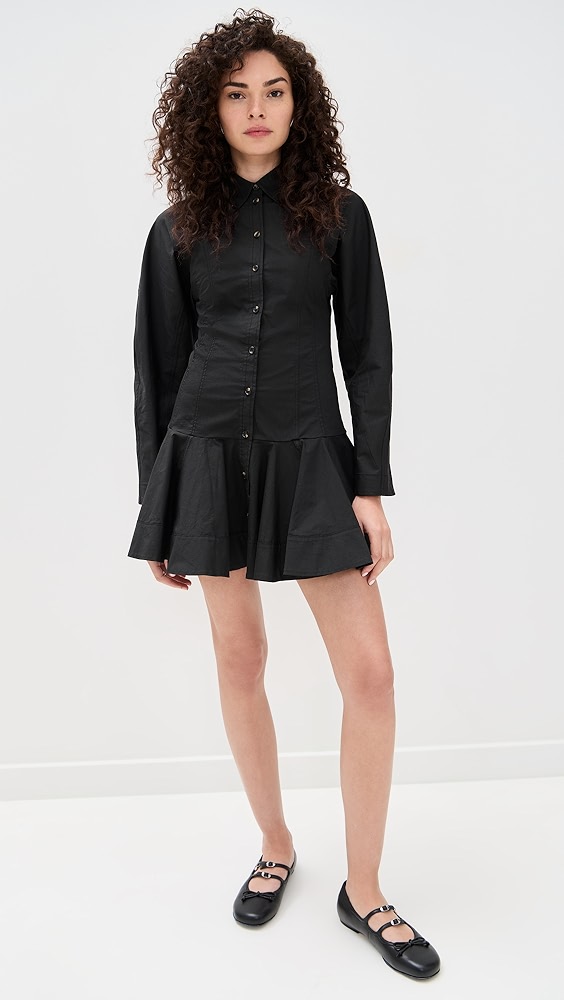 Ganni Stretch Cotton Buttoned Mini Dress
