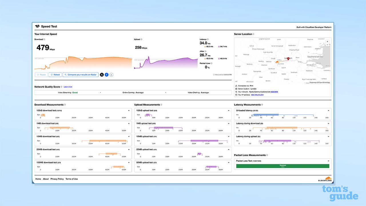 Screenshot of Dausos speed tests