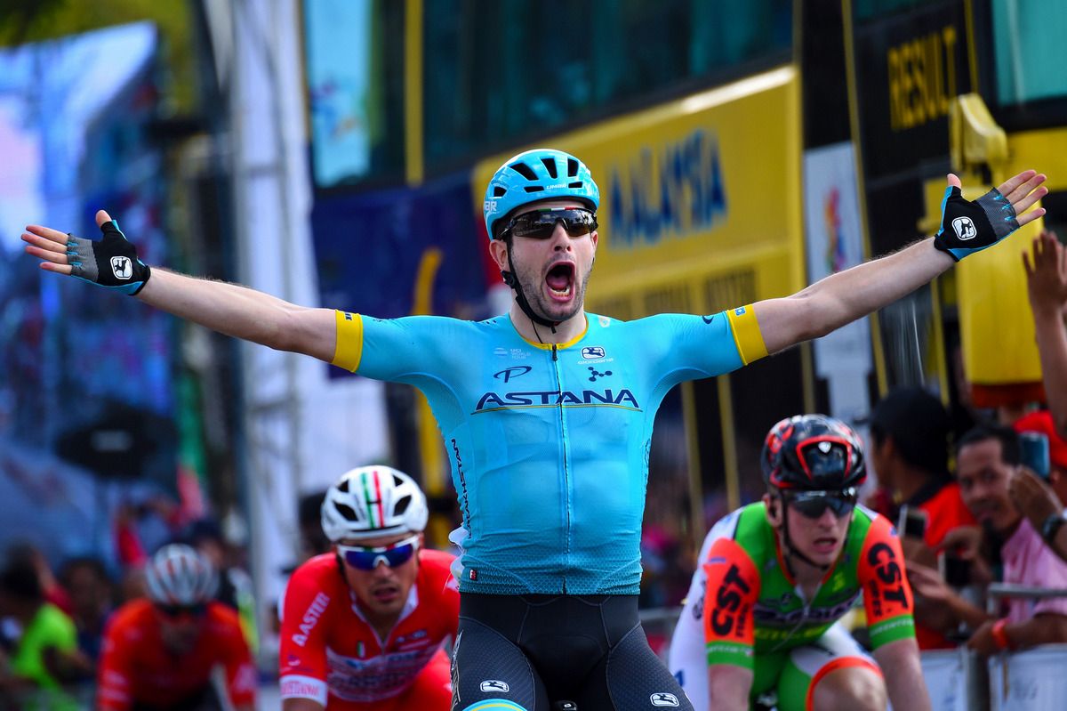 Riccardo Minali (Astana) celebrates his victory
