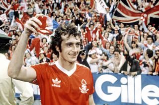 Winning goalscorer Trevor Francis celebrates with his medal after Nottingham Forest's victory over Malmo in the 1978/79 European Cup final in Munich