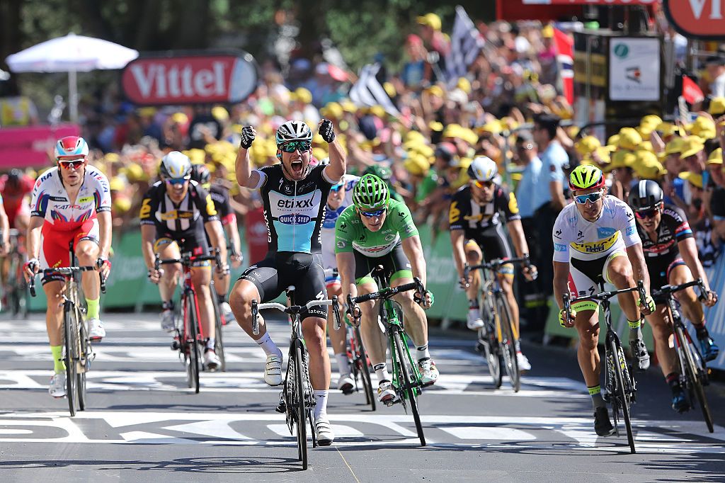 Cycling: 102nd Tour de France / Stage 7
Arrival / CAVENDISH Mark (GBR) Celebration Joie Vreugde / KRISTOFF Alexander (NOR)/ GREIPEL Andre (GER) Green Sprint Jersey / SAGAN Peter (SVK) White Young Jersey / DEGENKOLB John (GER)/
Livarot - Fougeres (190,5km)/
Ronde van Frankrijk TDF / Etape Rit /&Acirc;&copy;Tim De Waele