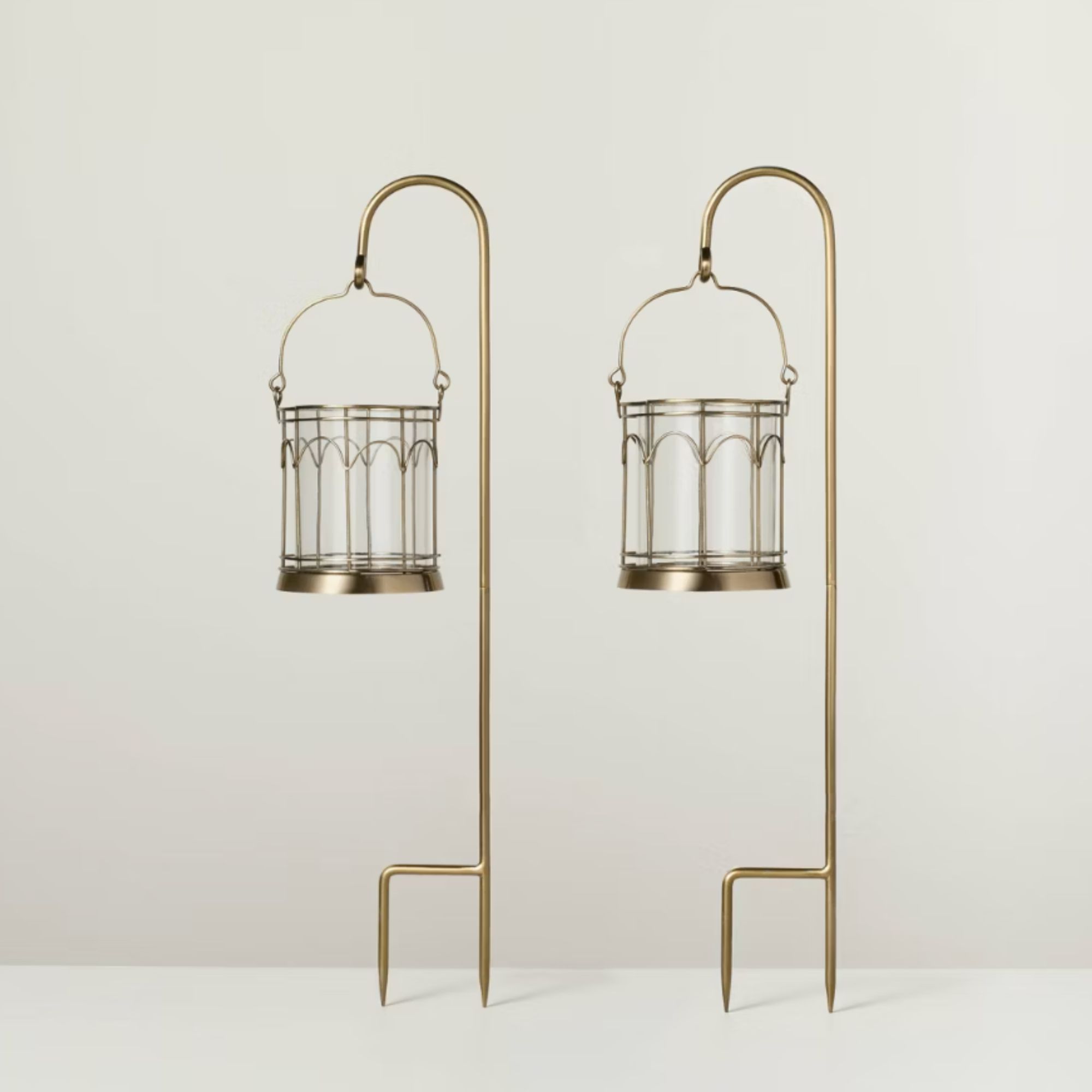 2ct Outdoor Stake LED Candle Lantern Antique Brass Finish - Hearth &amp;amp; Hand&amp;trade; with Magnolia