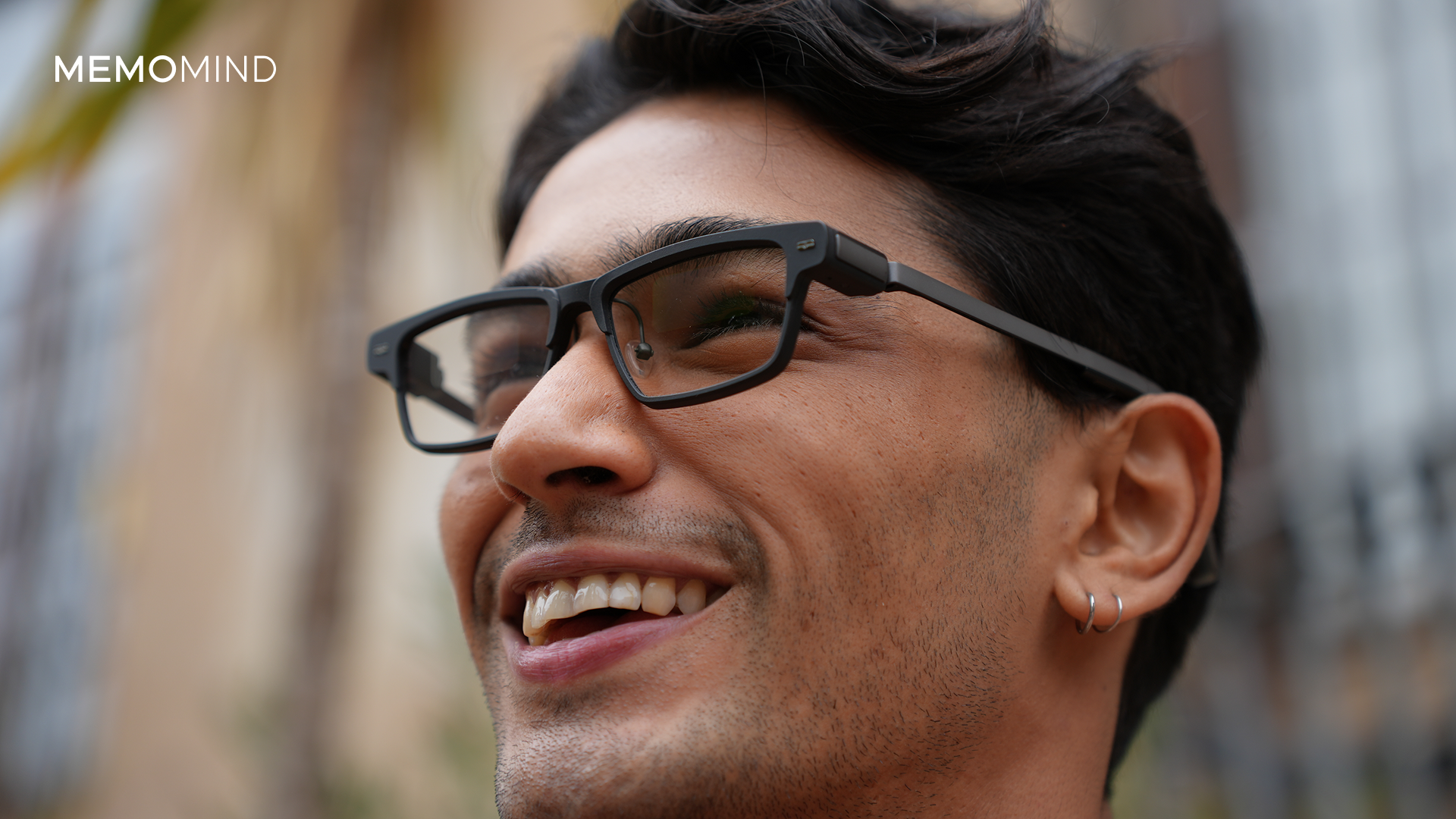 MemoMind Memo One AI glasses on a man