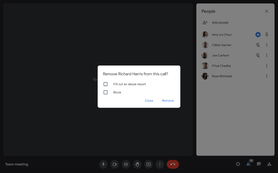 Google Meet block or remove users from call