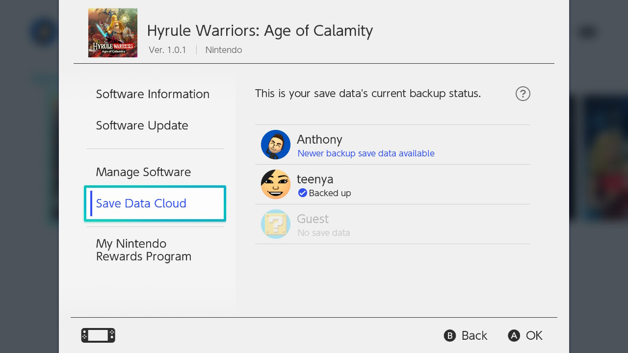 Nintendo Switch Cloud Saves Select User Plus Home Screen