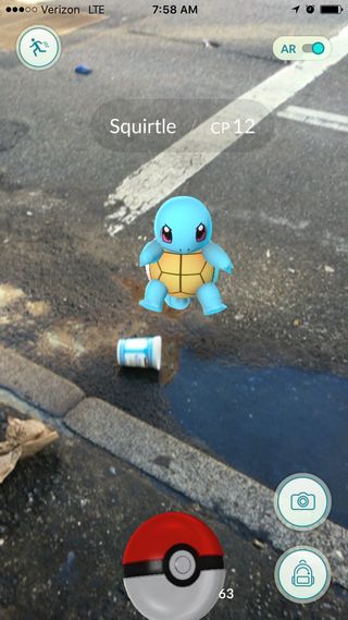 Pokemon Go's Squirtle shows up on the streets of New York City.