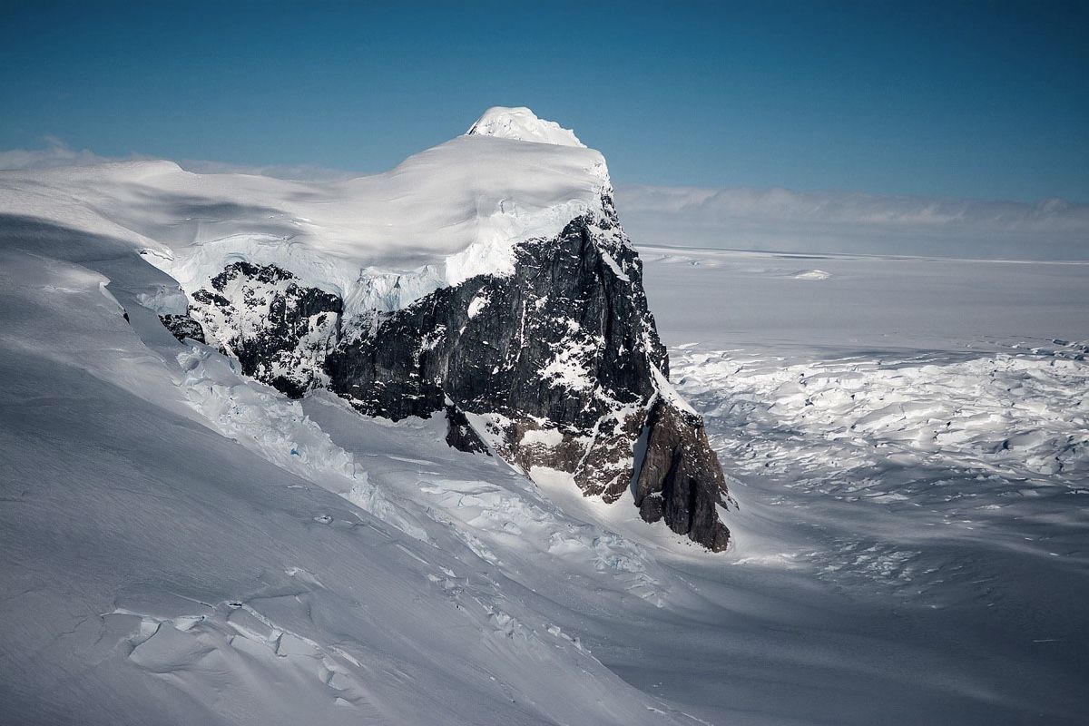 A rock outcropping on Fleming Glacier, which feeds one of the accelerating glaciers in Marguerite Bay on the western Antarctic Peninsula.