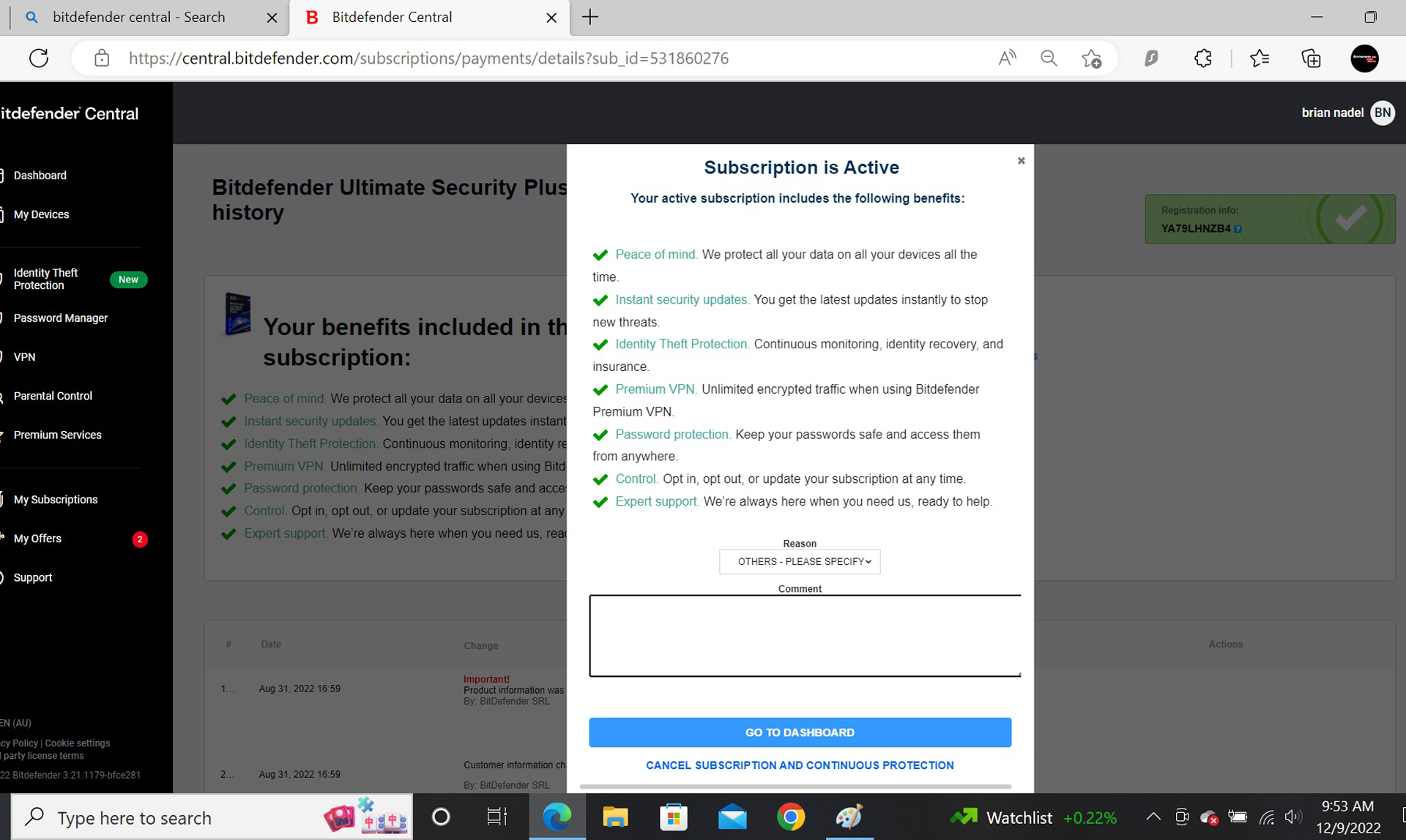 Captura de pantalla de la aplicación Bitdefender Ultimate Security Plus