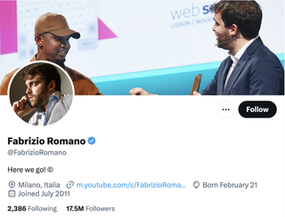 Fabrizio Romano has a huge following on social media