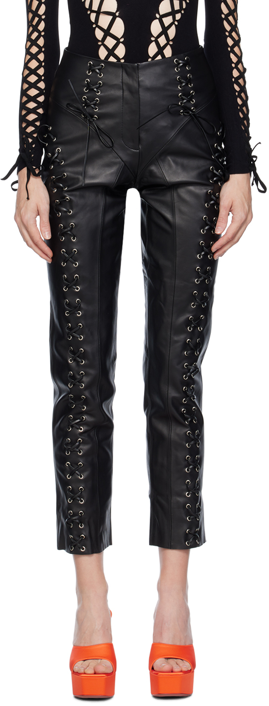 Black Leather Pants with lace-up details