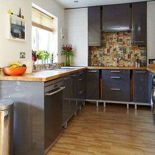 kitchen with kitchen glossy grey storage