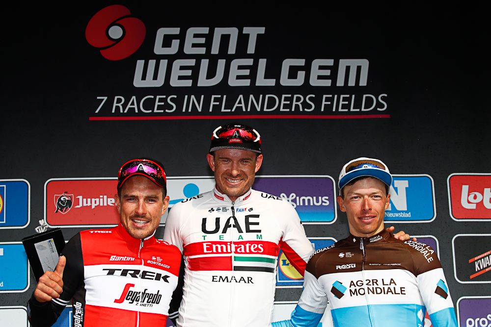 Degenkolb, Kristoff and Naesen on the Gent-Wevelgem podium