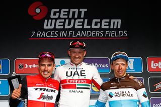Degenkolb, Kristoff and Naesen on the Gent-Wevelgem podium