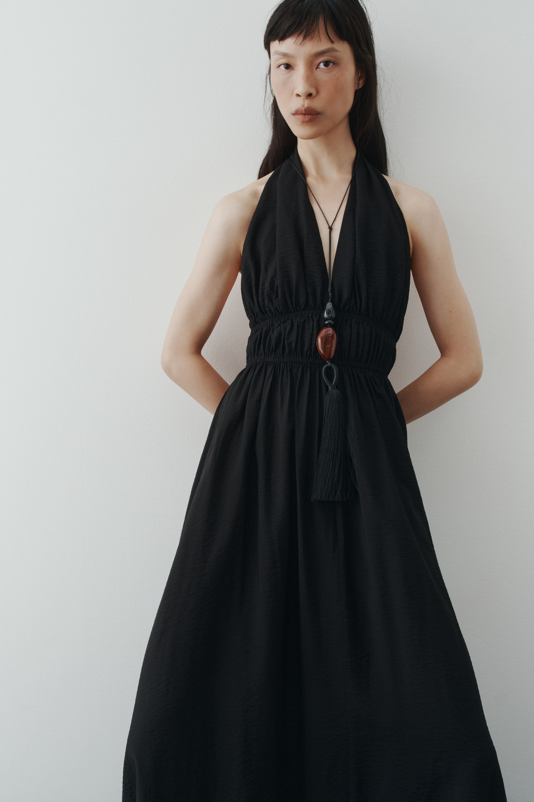Flared-Skirt Halterneck Dress