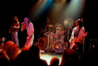 (from left) Adam Jones, Maynard James Keenan, Danny Carey, and Paul D'Amour perform at Club Lingerie in Hollywood on June 2, 1992