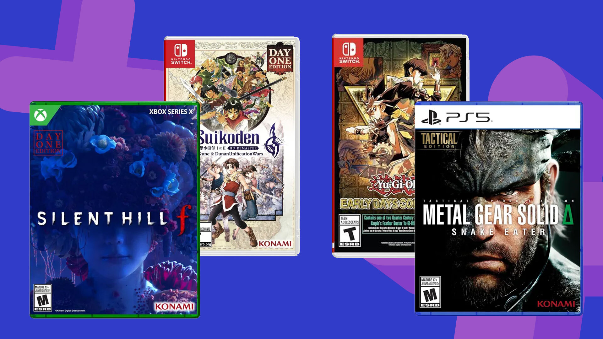 Konami games on a purple background