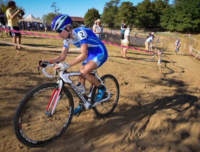 Maghalie Rochette (Luna Pro Team) riding in second place