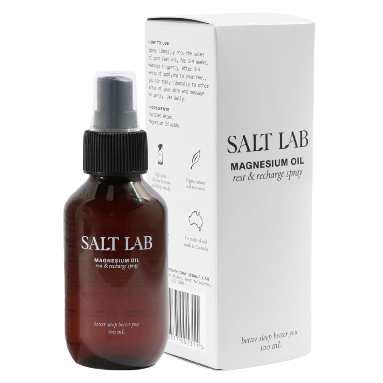 Salt Lab Magnesium Oil Spray, Travel Size Topical Magnesium Spray for Adults, Supports Relaxation & Restful Sleep, Lightweight, Easy to Apply & Quick Drying, Fragrance Free, 3.4 Fl Oz, 1 Pack