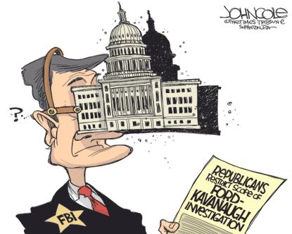 Political cartoon U.S. FBI investigation Brett Kavanaugh Christine Blasey Ford Republicans
