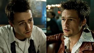 Edward Norton as "Jack" and Brad Pitt as Tyler Durden in the groundbreaking cult classic Fight Club (1999).