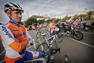 Denis Menchov awaits the start of a ride during Rabobank's training camp in Mojacar, Spain.