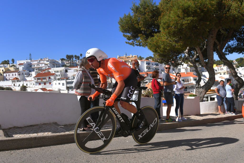 LAGOA PORTUGAL FEBRUARY 23 Patrick Bevin of New Zealand and CCC Team Carvoeiro Village Fans Public during the 46th Volta ao Algarve 2020 Stage 5 a 203km Individual Time Trial stage from Lagoa to Lagoa ITT VAlgarve2020 on February 23 2020 in Lagoa Portugal Photo by Tim de WaeleGetty Images