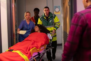 Vicky Grant is rushed to hospital in a critical condition in Hollyoaks. 