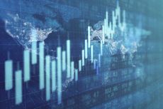 stock market chart against a backdrop of a world map