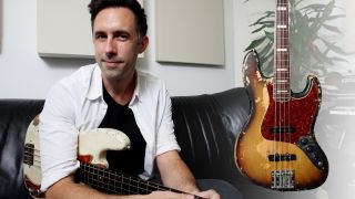 Bassist Sam Dixon pictured with his Fender Jazz Bass