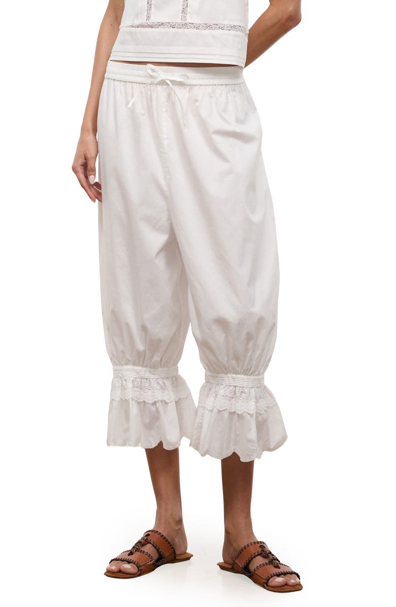 Renzo Embroidered Lace Detail Crop Cotton Pants