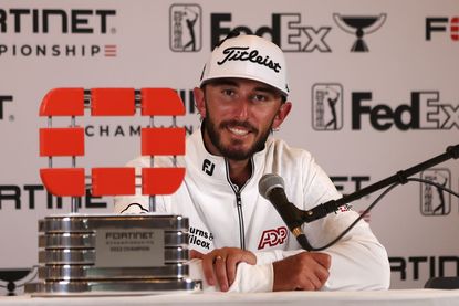 Fortinet Championship live stream: Max Homa at the winner's press conference at the Fortinet Championship of 2022. GettyImages-1425036789