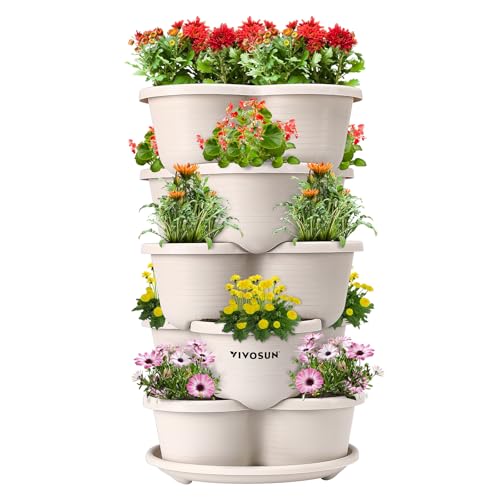 Vivosun 5 Tier Vertical Gardening Stackable Planter for Flowers, Ivory