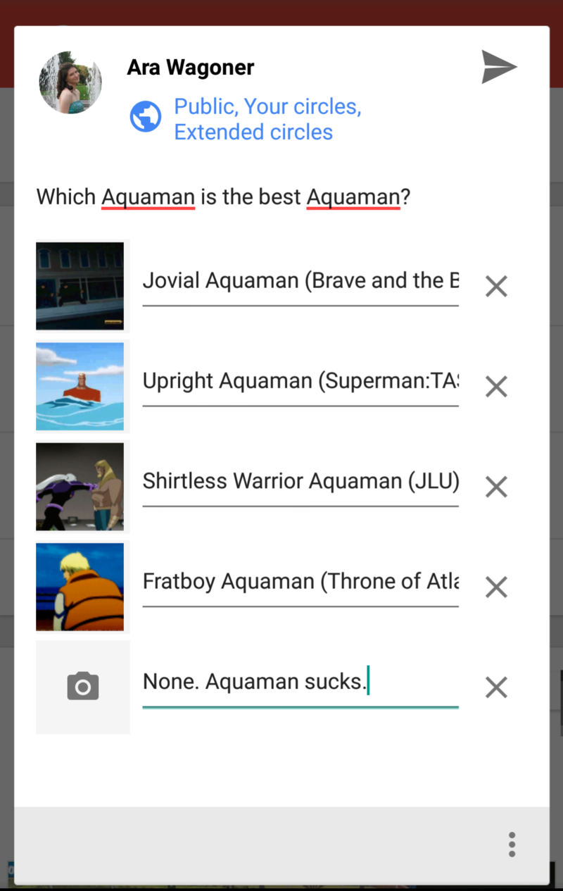 Note that little grey arrow? It means you can't post your poll till you add another picture.