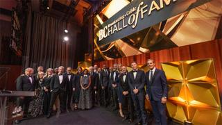 The 2026 B+C Hall of Fame honorees and presenters on stage at the Ziegfeld Ballroom in New York.