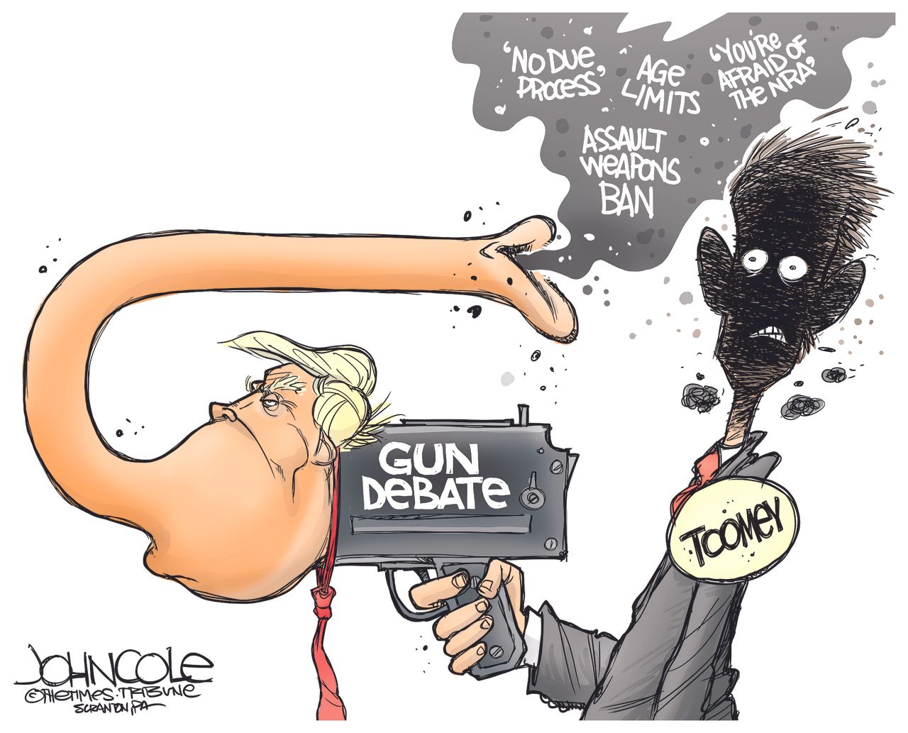 Political cartoon U.S. Trump gun control due process Pat Toomey