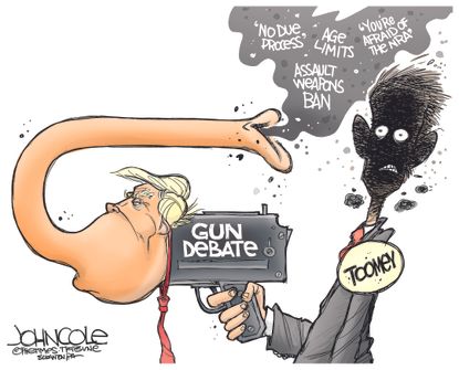 Political cartoon U.S. Trump gun control due process Pat Toomey