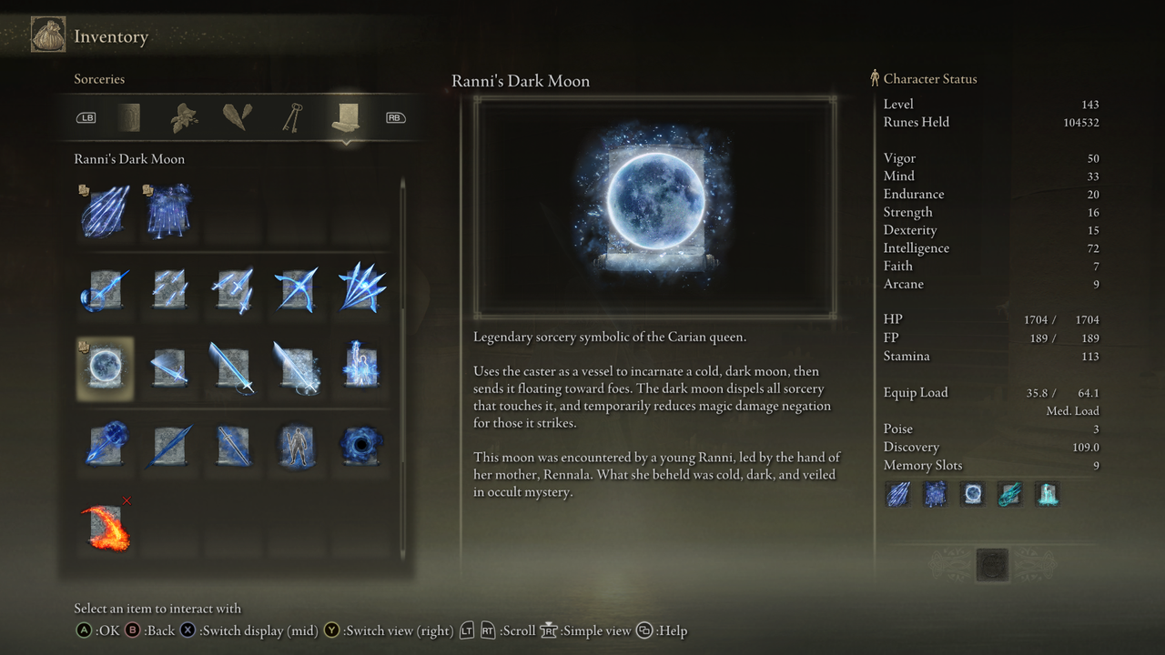 The Ranni's Dark Moon spell.