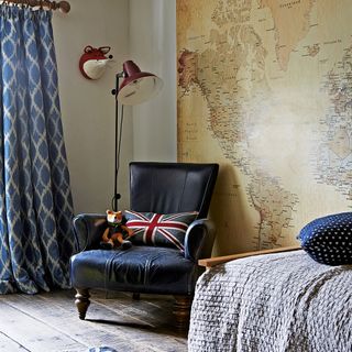 kids room with world map printed wall