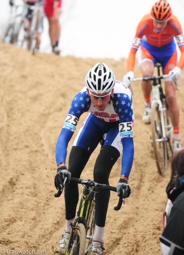 Ryan Trebon (USA) sliding down the hill