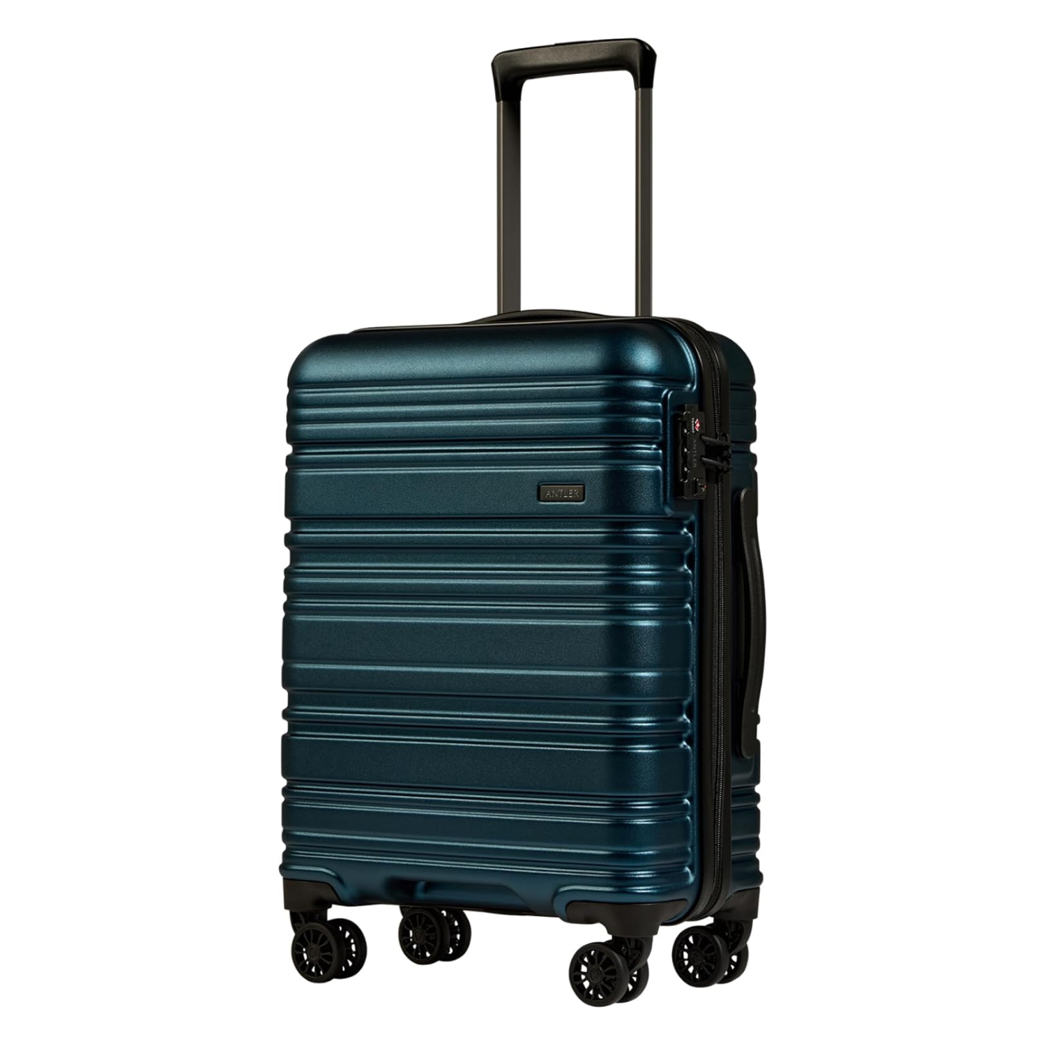 A textured green hard shell suitcase