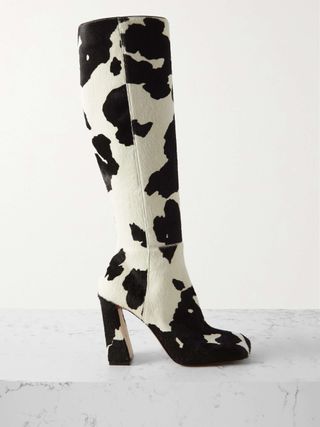 Marine Cow-Print Pony Hair Knee Boots